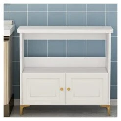 Microwave Oven Rack Kitchen Table, Vegetable Cutting Table, Household Economy Three-layer Floor Standing Cabinet With Cabinet Door, Minimalist Microwave Oven, Oven Storage Cabinet Kitchen Storage Rack