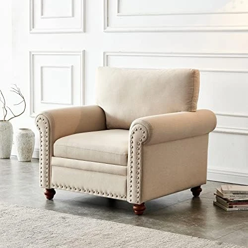 Harper & Bright Designs 2-Piece Classical Upholstred Sofa Set With Storage, Nailhead Trim And Wood Legs, Living Room Beige Sofa Set With 3-Seat Couch And 2-Seat Loveseat 8 Harper & Bright Designs 2-Piece Classical Upholstred Sofa Set With Storage, Nailhead Trim And Wood Legs, Living Room Beige Sofa Set With 3-Seat Couch And 2-Seat Loveseat - Image 8