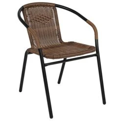 Flash Furniture Lila 28'' Square Glass Metal Table With Dark Brown Rattan Edging And 2 Dark Brown Rattan Stack Chairs -Safavieh Furniture 41tJBuoYpRL