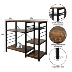 NO MORE TAG Kitchen Baker's Rack Kitchen Shelf With Wire Basket Free Standing Organizer Shelf Microwave Oven Stand Coffee Bar Table Station Kitchen Storage Shelf Rack Rustic Brown -Safavieh Furniture 41tOi2EdAJL