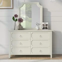 6 Pieces King Bedroom Sets, Rubber Wood King Size Platform Bed With Nightstand*2, Chest, Mirror And Dresser, Simple Style Wooden Bedroom Furniture Set For Teens Adults, Milky White -Safavieh Furniture 41tP9ajUW8L 1