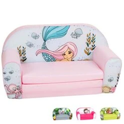 Delsit Toddler Couch & Kids Sofa - European Made Children's 2 In 1 Flip Open Foam Double Sofa - Kids Folding Sofa, Kids Couch - Comfy Fold Out Lounge (Mermaid)