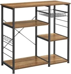 VASAGLE ALINRU Kitchen Baker’s Rack, Coffee Bar, Microwave Oven Stand, With Steel Frame, Wire Basket, 6 Hooks, 35.4", Rustic Brown 19 VASAGLE ALINRU Kitchen Baker’s Rack, Coffee Bar, Microwave Oven Stand, With Steel Frame, Wire Basket, 6 Hooks, 35.4", Rustic Brown -Safavieh Furniture 41tXw CYAL. AC 1
