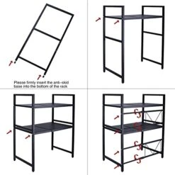 Microwave Oven Rack-Expandable Microwave Stand, With 6 Hooks/Cutlery Storge, Kitchen Storage Rack, For Kitchen Countertop Organizer, Kitchen Storage Tools, 3 Tier (L15.7~23.6" X W14.2" X H30.7") -Safavieh Furniture 41tZoWsKAgL