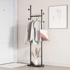 Smlttel Black Clothing Rack With Shelves, Modern Coat Rack Freestanding With Marble Base, Coat Hanger Rack,Hat Tree Coat Rack Standing Clothes Racks For Boutique，Bedroom, Black