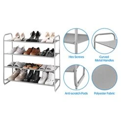 MAX Houser 4 Tier Shoe Rack Storage Organinzer 4 Shelf Shoe Rack Organizerļ¼Entrance Fabric Shoe Shelf Small For Closet Entryway Hallway Bedroom(Light Gray)
