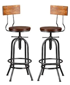 3-Piece Crank Handle Bar Table (33.5"-39.4") & 2 Backrests Stools (26"-32") Set For Pub Kitchen Dining Living Party Bistro Breakfast, Swivel Brown Tabletop, Height Adjustable, Most Weld, Space-Saving -Safavieh Furniture 41tpMXdZbOL