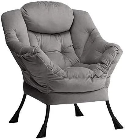 AcozyHom Modern Large Cotton Fabric Lazy Chair,Accent Contemporary Lounge Chair, Single Steel Frame Leisure Sofa Chair With Armrests And A Side Pocket, Smoky Grey 12 AcozyHom Modern Large Cotton Fabric Lazy Chair,Accent Contemporary Lounge Chair, Single Steel Frame Leisure Sofa Chair With Armrests And A Side Pocket, Smoky Grey - Image 12