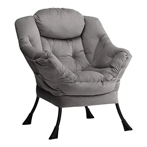 AcozyHom Modern Large Cotton Fabric Lazy Chair,Accent Contemporary Lounge Chair, Single Steel Frame Leisure Sofa Chair With Armrests And A Side Pocket, Smoky Grey 1 AcozyHom Modern Large Cotton Fabric Lazy Chair,Accent Contemporary Lounge Chair, Single Steel Frame Leisure Sofa Chair With Armrests And A Side Pocket, Smoky Grey