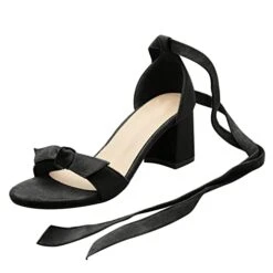 MatureGirl Sandals Women Fashion Summer Women Sandals Mid Heel Chunky Heel Suede Bow Lace Up Casual Style Women Sandals Size 10.5 (Black, 7.5)