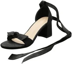MatureGirl Sandals Women Fashion Summer Women Sandals Mid Heel Chunky Heel Suede Bow Lace Up Casual Style Women Sandals Size 10.5 (Black, 7.5) 20 MatureGirl Sandals Women Fashion Summer Women Sandals Mid Heel Chunky Heel Suede Bow Lace Up Casual Style Women Sandals Size 10.5 (Black, 7.5) -Safavieh Furniture 41tuirlMf1L. AC 2