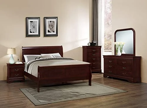 Classic Louis Philippe Styling Deep Cherry 5Pc Queen Bedroom Set(Q/D/M/N/C) 9 Classic Louis Philippe Styling Deep Cherry 5Pc Queen Bedroom Set(Q/D/M/N/C) - Image 9