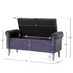 Doublewin 47-inch Long Storage Bench Bedroom End Of Bed Storage Ottoman Bench Velvet Tufted Upholstered Rolled Arm Window Bench With Storage Nailhead Entryway Bench For Living Room Bedroom,Grey -Safavieh Furniture 41tvcXFaUgL