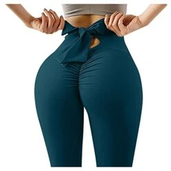 MatureGirl With Bowknot Fitness Women Running Pant Yoga Color Fashion Elastic Leggings Yoga Pants Womens Jogging Shorts (Green A, S)