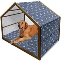 Ambesonne Sunflower Wooden Dog House, Continuous Pattern With Simplistic Cartoon Flowers, Indoor & Outdoor Portable Dog Kennel With Pillow & Cover, 2X-Large, Yellow Brown -Safavieh Furniture 41twfPnG12L. AC