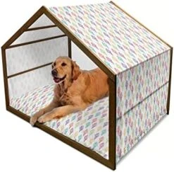 Ambesonne Colorful Wooden Dog House, Summer Nature Pattern With Doodle Of Bugs Beetles Dots Flowers And Sun, Indoor & Outdoor Portable Dog Kennel With Pillow And Cover, X-Large, Multicolor -Safavieh Furniture 41twzypBvL. AC