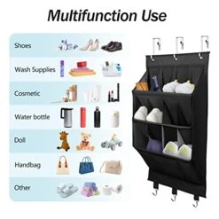 Coastal Rose Over The Door Shoe Organizer, Hanging Shoe Rack Organizer For Closet Door With 12 Deep Pockets & 3 Metal Hooks, 3-Tier Hanging Shoe Storage Organizer,Shoe Holder For Back Of Door,Black -Safavieh Furniture 41u7YoaSJUL