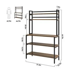 HITHOS Industrial 5-Tier Kitchen Bakers Rack With Hutch, Microwave Oven Stand With Shelves, Kitchen Hutch With Storage, Coffee Bar For Living Room, Utility Storage Shelf For Home Office, Rustic Brown -Safavieh Furniture 41u9oYsCsiL
