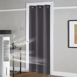 Lackout Doorway Curtains For Closet, Privacy Door Curtain Thermal Insulated Room Divider Temporary Door/Alternative Accordion Door For Kitchen Storage Room, Grey, W42 X L80 Inch, 1 Panel