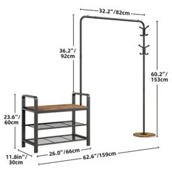 3-in-1 Design Coat Rack Shoe Bench, Clothing Racks For Hanging Clothes, Hall Tree Entryway Bench With Storage, Wood Look Accent Furniture With Metal Frame, Multifunctional Hallway Organizer -Safavieh Furniture 41uHNqzOEnL