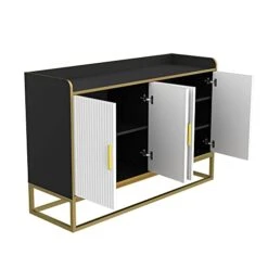 WILLIAMSPACE 46.8" Modern Sideboard Buffet Cabinet With 4 Doors & Adjustable Shelf & Gold Metal Frame, Floor Storage Cabinet, Standing Side Cabinet For Living Room, Hallway, Kitchen - Black&White&Gold -Safavieh Furniture 41uItL5Pb0L