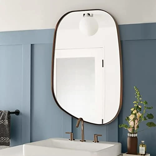 ANDY STAR Irregular Mirror Asymmetrical Mirror For Wall 24x36” Brushed Gold Bathroom Mirror, Modern Wall Mirror For Living Room Bathroom Vanity Framed Mirror Artistic Mirror 1” Deep Set Design 5 ANDY STAR Irregular Mirror Asymmetrical Mirror For Wall 24x36” Brushed Gold Bathroom Mirror, Modern Wall Mirror For Living Room Bathroom Vanity Framed Mirror Artistic Mirror 1” Deep Set Design - Image 5