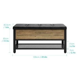 URKNO Industrial Storage Bench, Flip Top Long Shoe Bench, Upholstered Bed End Stool With Leather Padded Seat And Shelf, For Hallway,Living Room, Bedroom, Rustic Brown -Safavieh Furniture 41uM3IoMCUL