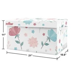 Sweet Jojo Designs Floral Rose Flowers Girl Small Fabric Toy Bin Storage Box Chest For Baby Nursery Or Kids Room - Blush Pink Teal Turquoise Aqua Blue Grey Pop Flower Boho Shabby Chic Watercolor Roses