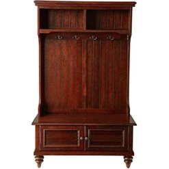 BOWERY HILL Hall Tree Stand With Shoe Storage, Coat Rack And Open Shelves In Espresso Wood -Safavieh Furniture 41uV6aUxCEL