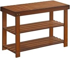 SONGMICS Shoe Rack Bench, 3-Tier Bamboo Shoe Storage Organizer, Entryway Bench, Holds Up To 286 Lb, For Entryway Bathroom Bedroom, Black ULBS04H -Safavieh Furniture 41uebWOhyL. AC