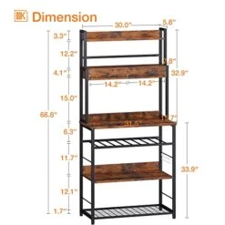ODK Bakers Rack With Storage, Kitchen Baker's Rack With Drawers, 6 Tier Microwave Stand, Kitchen Storage Shelf With Wine Rack, Kitchen Stand With 6 S-Hooks, Microwave Cart, Vintage Brown -Safavieh Furniture 41ufjFqMPEL