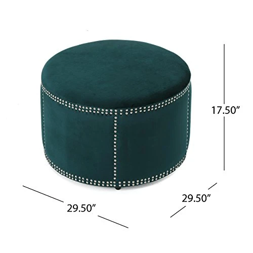 Christopher Knight Home Jaewon Studded Velvet Ottoman, Teal / Black 2 Christopher Knight Home Jaewon Studded Velvet Ottoman, Teal / Black - Image 2