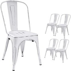 Devoko Metal Indoor-Outdoor Chairs Distressed Style Kitchen Dining Chairs Stackable Side Chairs With Back Set Of 4 (Gun) -Safavieh Furniture 41uoIci6JL. AC