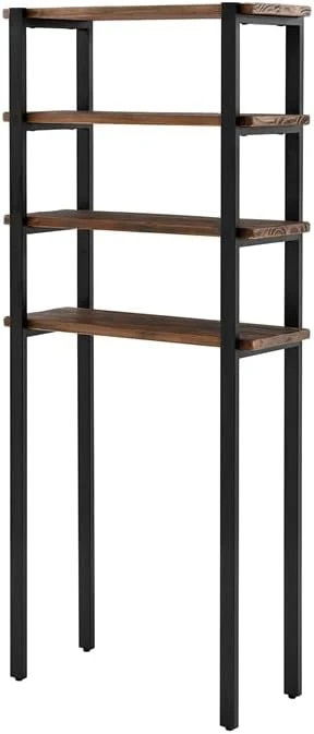 Alaterre Furniture Pomona 48" Tall Metal And Solid Wood Storage Floor Shelf With Nylon Floor Levelers & Durable Lacquer Finish In Natural Reclaimed Wood Look, Perfect For Rustic Industrial Home Décor 6 Alaterre Furniture Pomona 48" Tall Metal And Solid Wood Storage Floor Shelf With Nylon Floor Levelers & Durable Lacquer Finish In Natural Reclaimed Wood Look, Perfect For Rustic Industrial Home Décor - Image 6