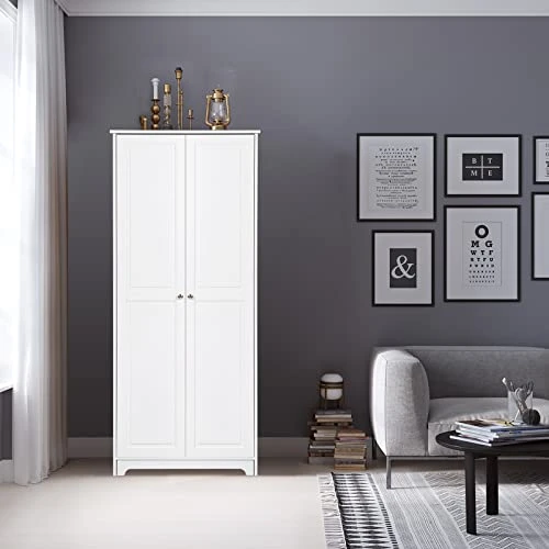 VINGLI White Pantry Cabinet, Tall Kitchen Pantry Storage Cabinet, Freestanding Pantry Cupboard, 2 Door Pantry For Laundry Room, Kitchen, Apartment 4 VINGLI White Pantry Cabinet, Tall Kitchen Pantry Storage Cabinet, Freestanding Pantry Cupboard, 2 Door Pantry For Laundry Room, Kitchen, Apartment - Image 4