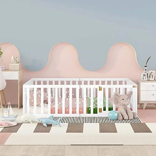 Widagirel Twin Size Montessori Floor Bed With Fence Railings, Door, And Wood Playhouse Frame For Boys And Girls (Natural, Full) 12 Widagirel Twin Size Montessori Floor Bed With Fence Railings, Door, And Wood Playhouse Frame For Boys And Girls (Natural, Full) - Image 12