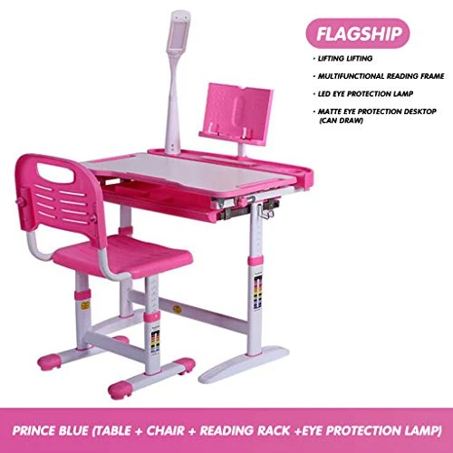 Peacur Kids Desk Study Table, Height Adjustable Student Desk And Chair Set, Children Desk W/Lamp, With Students Writing Desk Tilt Desktop Storage Drawer Bookstand For Boys & Girls (Pink) 2 Peacur Kids Desk Study Table, Height Adjustable Student Desk And Chair Set, Children Desk W/Lamp, With Students Writing Desk Tilt Desktop Storage Drawer Bookstand For Boys & Girls (Pink) - Image 2
