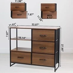 Fabric Dresser With 4 Drawers And 2 Side Shelf, Lightweight Industrial Storage Unit Organizer For Entryway, Bedroom, Nightstand, Office, Kitchen