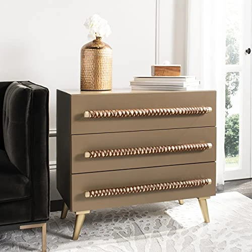 Safavieh Home Raquel Modern Taupe And Gold And Brown 3-drawer Chest 2 Safavieh Home Raquel Modern Taupe And Gold And Brown 3-drawer Chest - Image 2