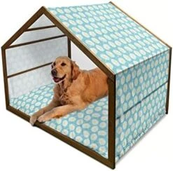 Ambesonne Sunflower Wooden Dog House, Continuous Pattern With Simplistic Cartoon Flowers, Indoor & Outdoor Portable Dog Kennel With Pillow & Cover, 2X-Large, Yellow Brown -Safavieh Furniture 41vCuN14fPL. AC