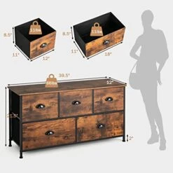 GOFLAME Dresser With 5 Drawers, Chest Of Drawers With Adjustable Foot Pads, Foldable Drawers, Steel Frame & Wooden Top, Fabric Drawers Dresser, Storage Tower Unit For Bedroom, Entryway, Closet -Safavieh Furniture 41vDskKA0yL