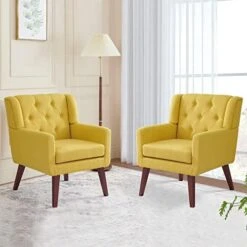 Accent Chair Button-Tufted Upholstered Living Room Chairs Comfy Reading Chair Mid Century Modern Chair With Linen Fabric Lounge Arm Chairs For Living Room Bedroom (Beige) -Safavieh Furniture 41vGn9ECvkL. AC