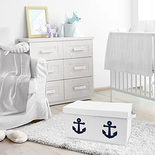 Sweet Jojo Designs Nautical Anchor Boy Girl Small Fabric Toy Bin Storage Box Chest For Baby Nursery Kid Room - Navy Blue White Ocean Sailboat Sea Marine Sailor Gender Neutral Anchors Away Collection 2 Sweet Jojo Designs Nautical Anchor Boy Girl Small Fabric Toy Bin Storage Box Chest For Baby Nursery Kid Room - Navy Blue White Ocean Sailboat Sea Marine Sailor Gender Neutral Anchors Away Collection - Image 2