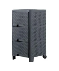 Superio Drawer Woven Dresser- Grey Wicker Storage Cabinet, Dresser With Wheels, For Cloths, Toys, In Bedrooms, Playrooms, Dorm Room, Closet (3 Drawer)