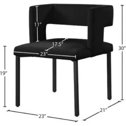 Meridian Furniture Caleb Collection Modern | Contemporary Upholstered Dining Chair With Unique Squared Back And Sturdy Iron Legs, Set Of 2, 23" W X 21" D X 30" H, Black Velvet, Matte Black -Safavieh Furniture 41vMFzwGFuL
