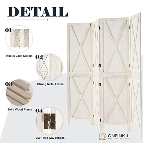 Oneinmil Room Divider, Room Dividers And Folding Privacy Screens, Partition Wall Dividers For Rooms, Room Separator, Temporary Wall, Privacy Folding Screen, Rustic Barnwood (White) 3 Oneinmil Room Divider, Room Dividers And Folding Privacy Screens, Partition Wall Dividers For Rooms, Room Separator, Temporary Wall, Privacy Folding Screen, Rustic Barnwood (White) - Image 3