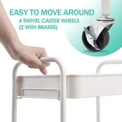 TOOLF 3-Tier Rolling Cart, Metal Utility Cart With Lockable Wheels, Storage Craft Art Cart Trolley Organizer Serving Cart Easy Assembly For Office, Bathroom, Kitchen, Kids' Room, Classroom (White) 10 TOOLF 3-Tier Rolling Cart, Metal Utility Cart With Lockable Wheels, Storage Craft Art Cart Trolley Organizer Serving Cart Easy Assembly For Office, Bathroom, Kitchen, Kids' Room, Classroom (White) -Safavieh Furniture 41vYrwXZLmL