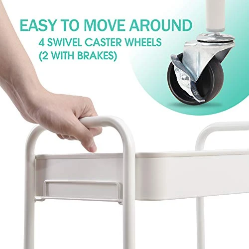 TOOLF 3-Tier Rolling Cart, Metal Utility Cart With Lockable Wheels, Storage Craft Art Cart Trolley Organizer Serving Cart Easy Assembly For Office, Bathroom, Kitchen, Kids' Room, Classroom (White) 3 TOOLF 3-Tier Rolling Cart, Metal Utility Cart With Lockable Wheels, Storage Craft Art Cart Trolley Organizer Serving Cart Easy Assembly For Office, Bathroom, Kitchen, Kids' Room, Classroom (White) - Image 3