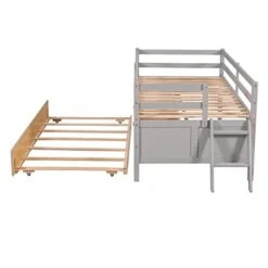 Twin Size Low Loft Bed With Trundle And Storage Drawers,Wood Bed Frame With Full Safety Fence For Kids Girls Boys(Grey) -Safavieh Furniture 41vb5y8yfwL