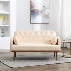 55-inch Small Velvet Couch With Elegant Moon Shape Pillows, Twin Size Loveseat Accent Sofa With Golden Metal Legs, Living Room Sofa With Tufted Backrest, 600 Pounds Weight Capacity, Orange -Safavieh Furniture 41vbL1sm1L. AC